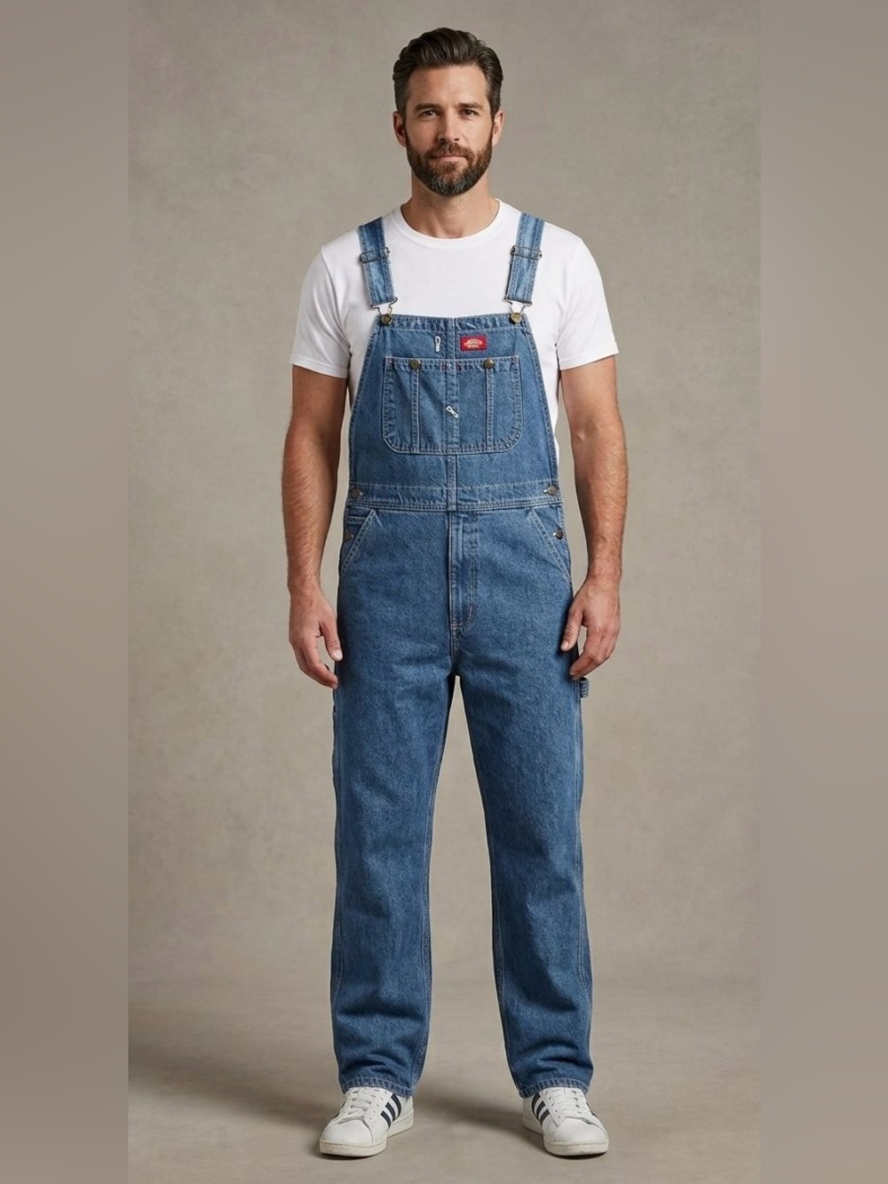 Dickies Bib Overalls Mens 36x30 Denim Blue Carpenter Pockets Utility Workwear